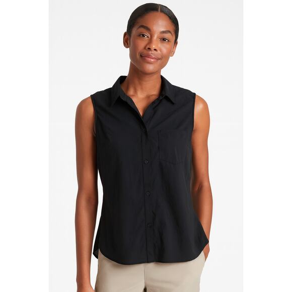 Athleta Black Sleeveless Collared Button Up Shirt Women’s Medium Oversized Boxy - Picture 1 of 10